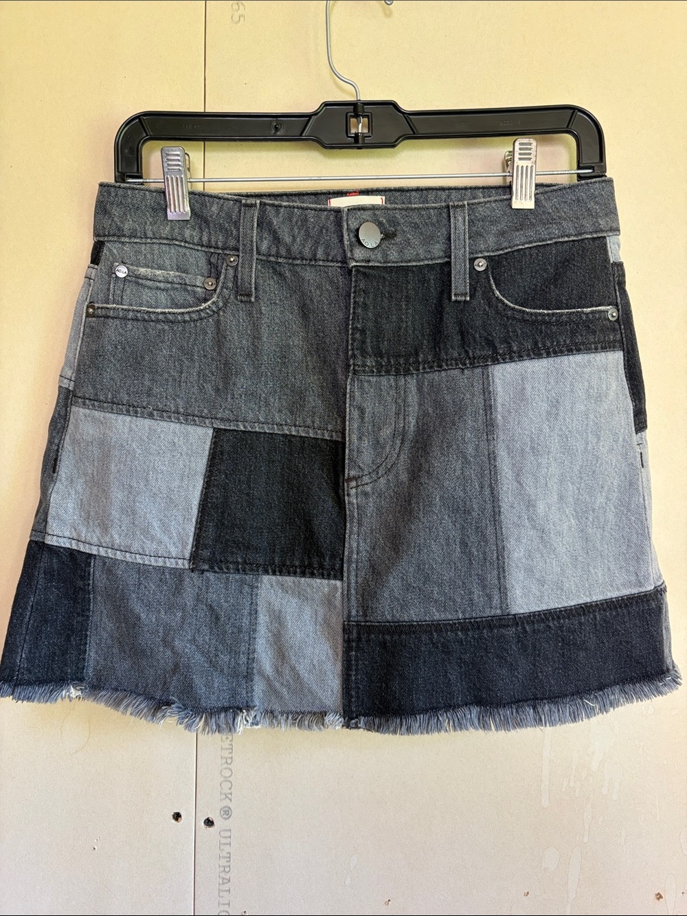 Alice + Olivia AO.LA gray denim skirt with red stitching